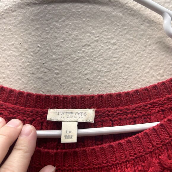 Talbots Womens Sweater Large Red Cable Knit Cotton Blend Pullover Long Sleeve - Picture 3 of 6